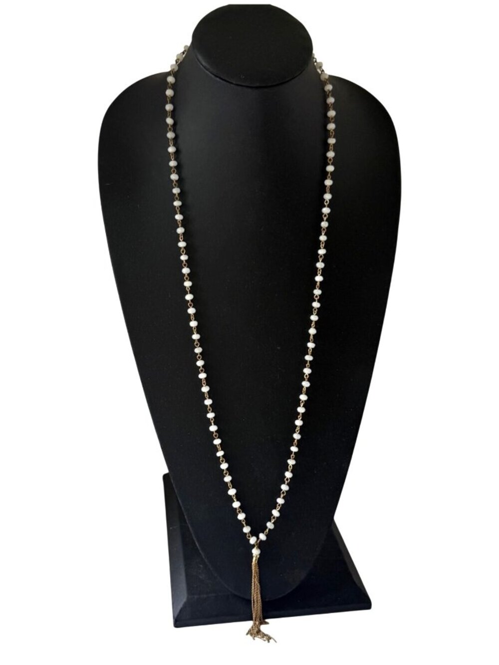 Sequin Brand Necklace Faceted Stones Lariat Tassel Bohemian Gold Tone 34 inches